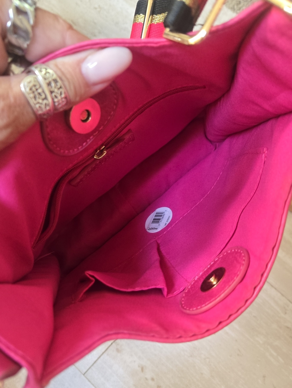 Ahdorned Pink Vegan Leather Crossbody Messenger Bag with Colorblock Strap - Picture 10 of 13